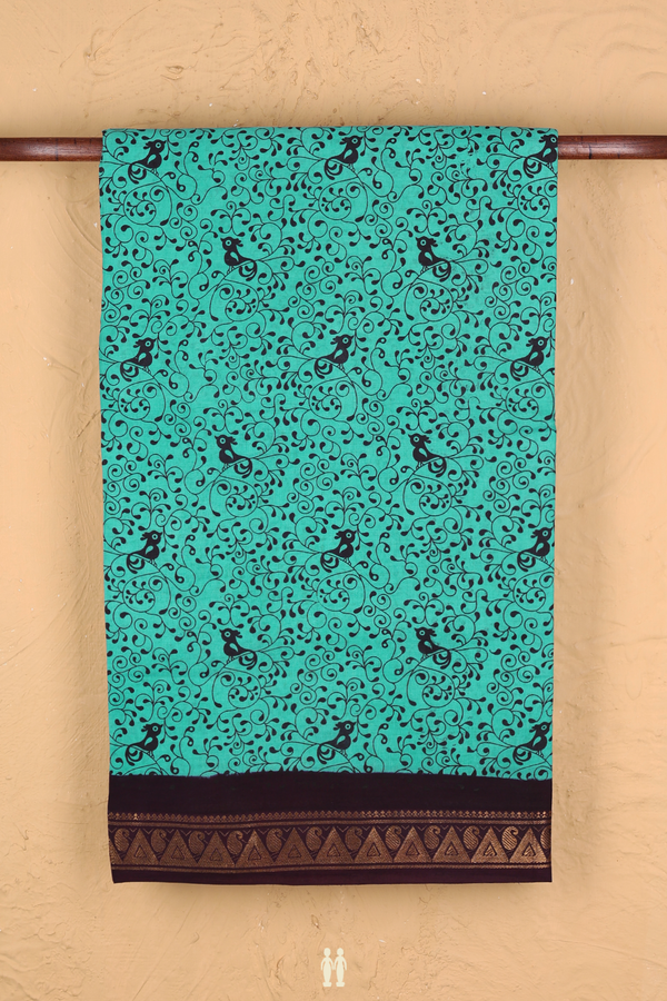 Sungudi Cotton Saree In Green With Printed Design
