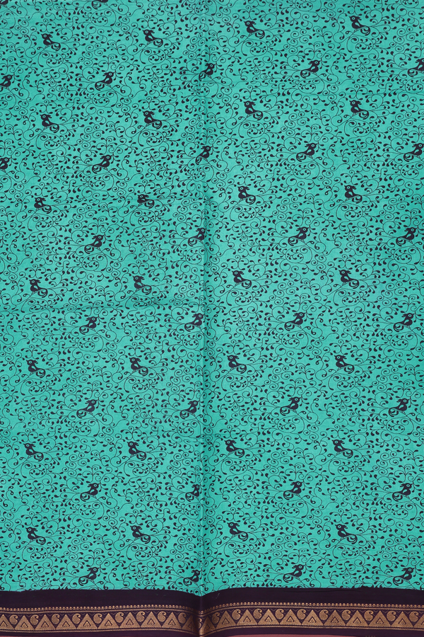 Sungudi Cotton Saree In Green With Printed Design