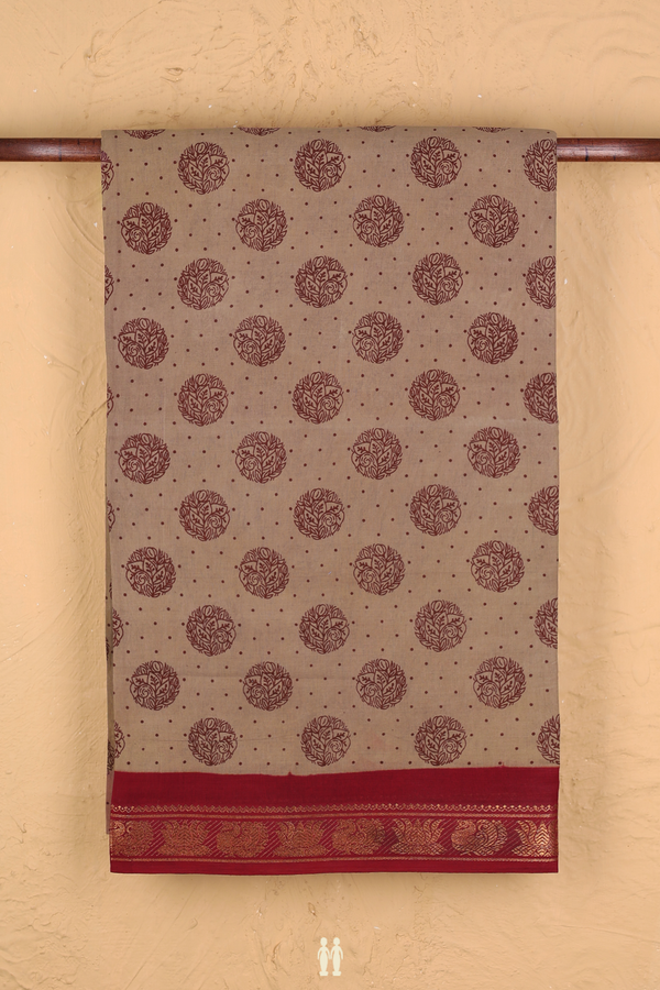 Sungudi Cotton Saree In Brown With Printed Design