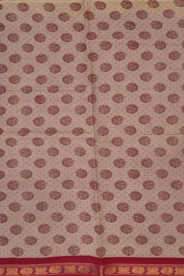 Sungudi Cotton Saree In Brown With Printed Design