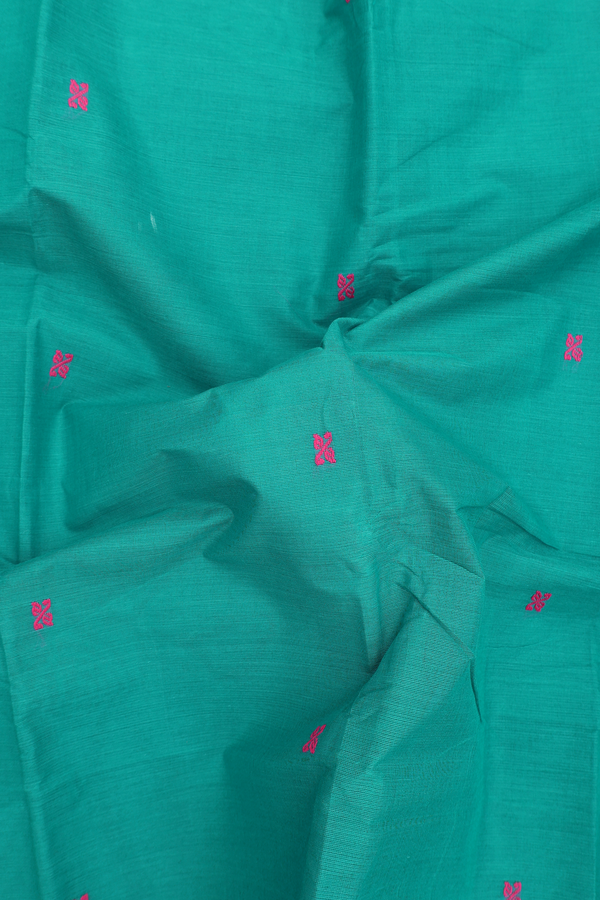 Chettinadu Cotton Saree In Green With Threadwork Buttas