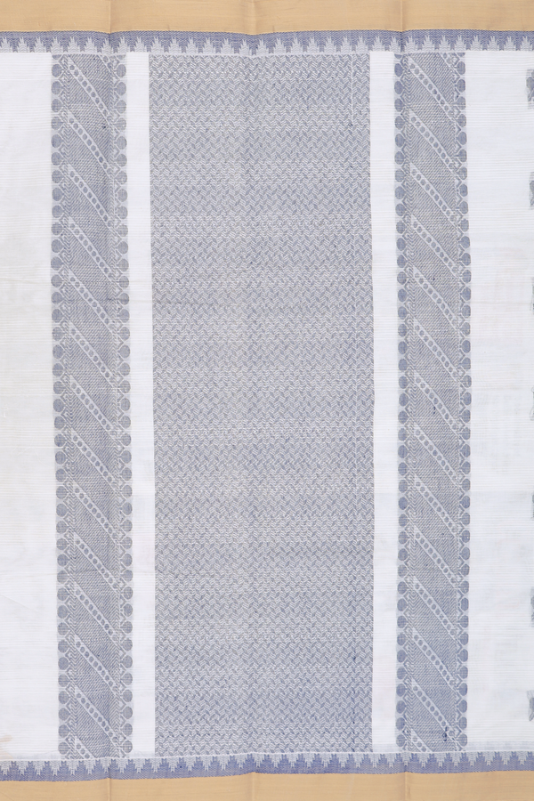 Chettinadu Cotton Saree In Grey With Threadwork Buttas