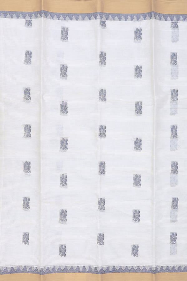 Chettinadu Cotton Saree In Grey With Threadwork Buttas