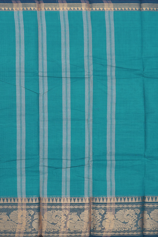 Chettinadu Cotton Saree In Peacock Blue With Zari Border