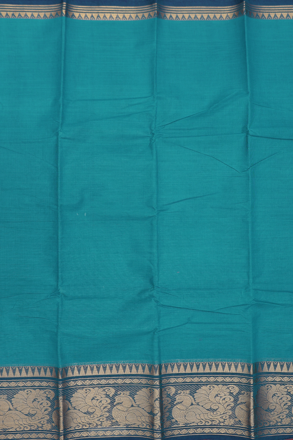 Chettinadu Cotton Saree In Peacock Blue With Zari Border