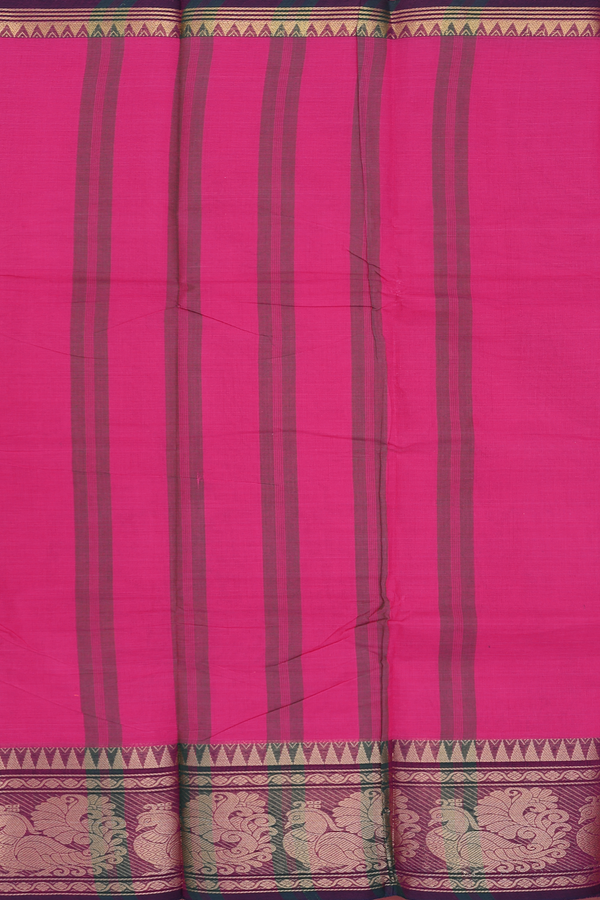 Chettinadu Cotton Saree In Rani Pink With Peacock Border