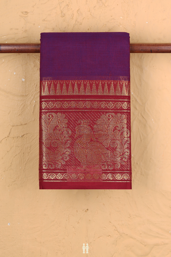 Chettinadu Cotton Saree In Grape Purple With Contrast Border