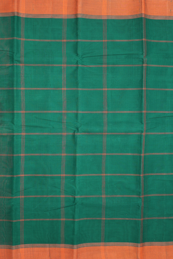 Chettinadu Cotton Saree In Emerald Green With Checks Design