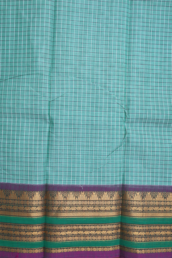 Chettinadu Cotton Saree In Dusty Green With Checks Design