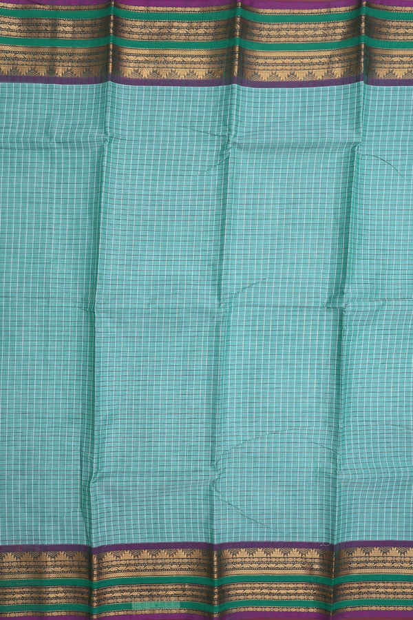 Chettinadu Cotton Saree In Dusty Green With Checks Design