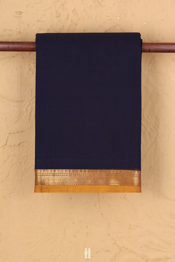 Chettinadu Cotton Saree In Navy Blue With Contrast Border