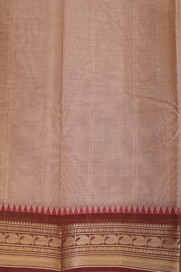 Chettinadu Cotton Saree In Brown With Threadwork Buttas