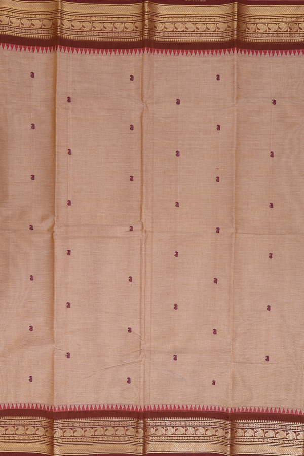 Chettinadu Cotton Saree In Brown With Threadwork Buttas