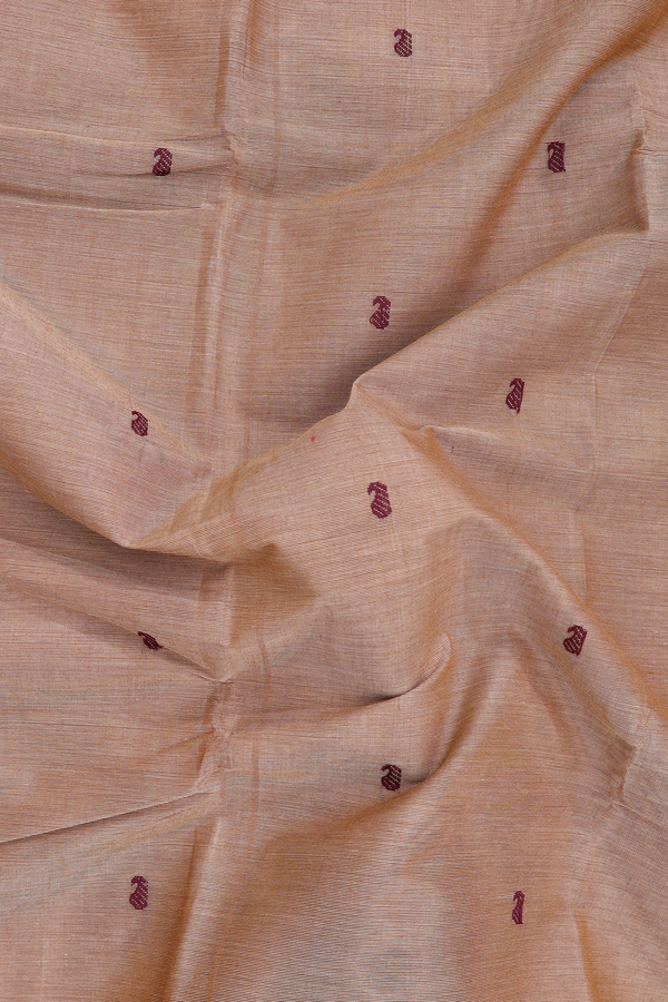 Chettinadu Cotton Saree In Brown With Threadwork Buttas