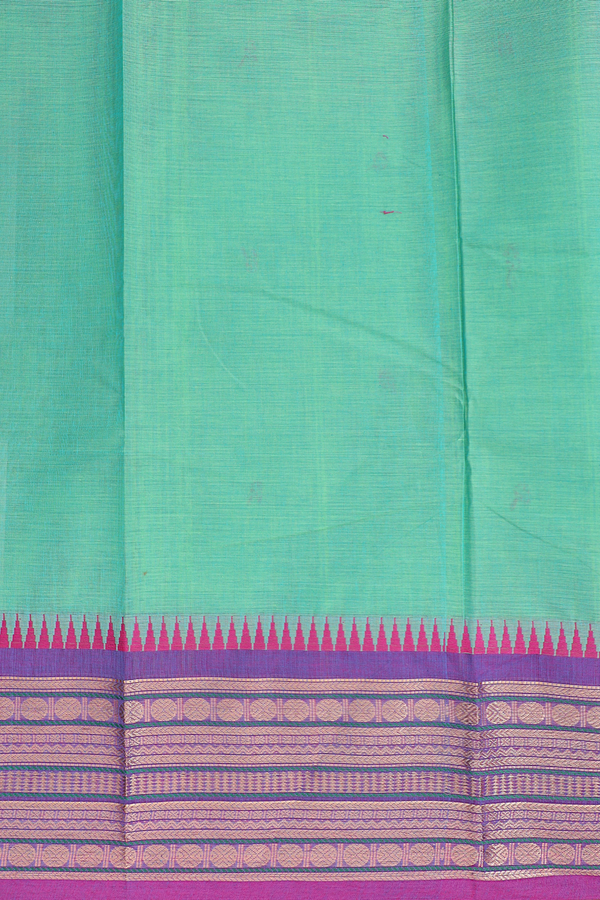 Chettinadu Cotton Saree In Sea Green With Threadwork Buttas