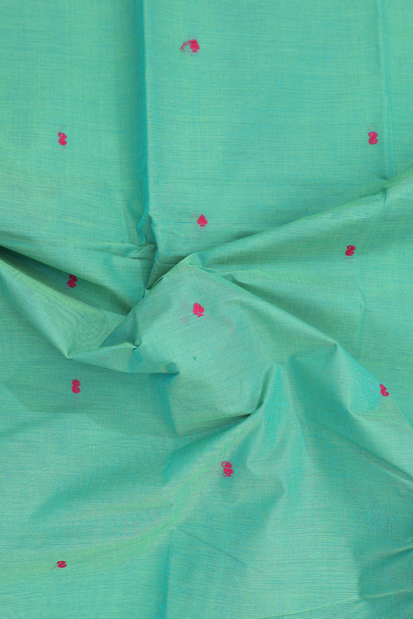 Chettinadu Cotton Saree In Sea Green With Threadwork Buttas