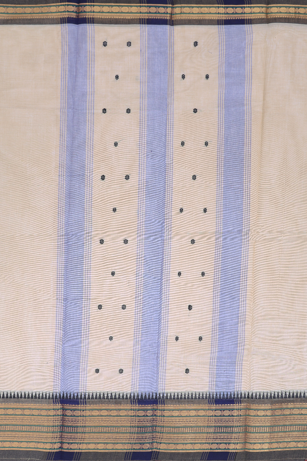 Chettinadu Cotton Saree In Beige With Threadwork Buttas