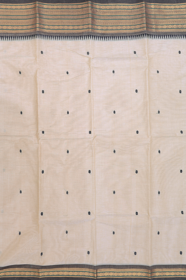 Chettinadu Cotton Saree In Beige With Threadwork Buttas