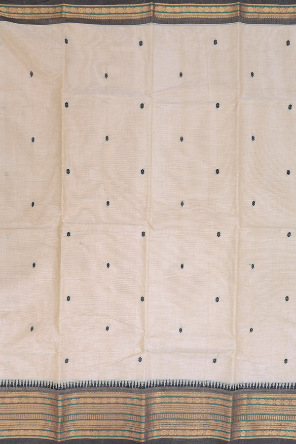 Chettinadu Cotton Saree In Beige With Threadwork Buttas