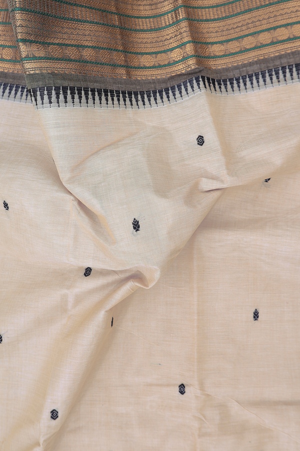 Chettinadu Cotton Saree In Beige With Threadwork Buttas