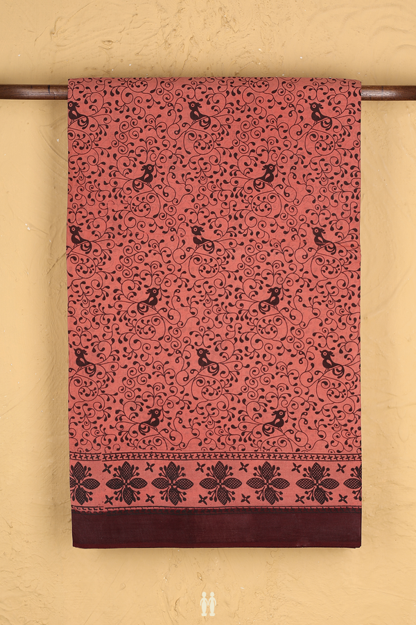 Sungudi Cotton Saree In Dusty Red With Allover Design