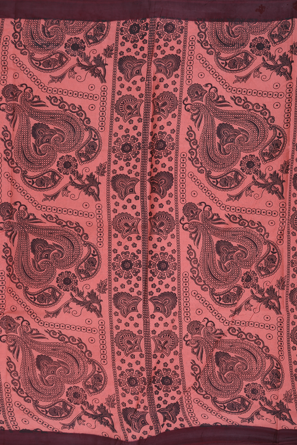 Sungudi Cotton Saree In Dusty Red With Allover Design