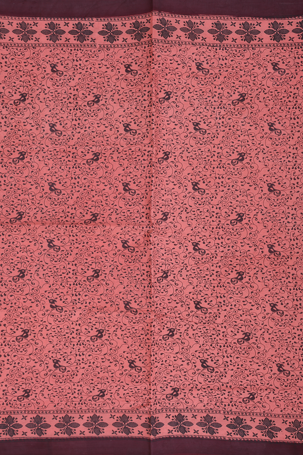 Sungudi Cotton Saree In Dusty Red With Allover Design