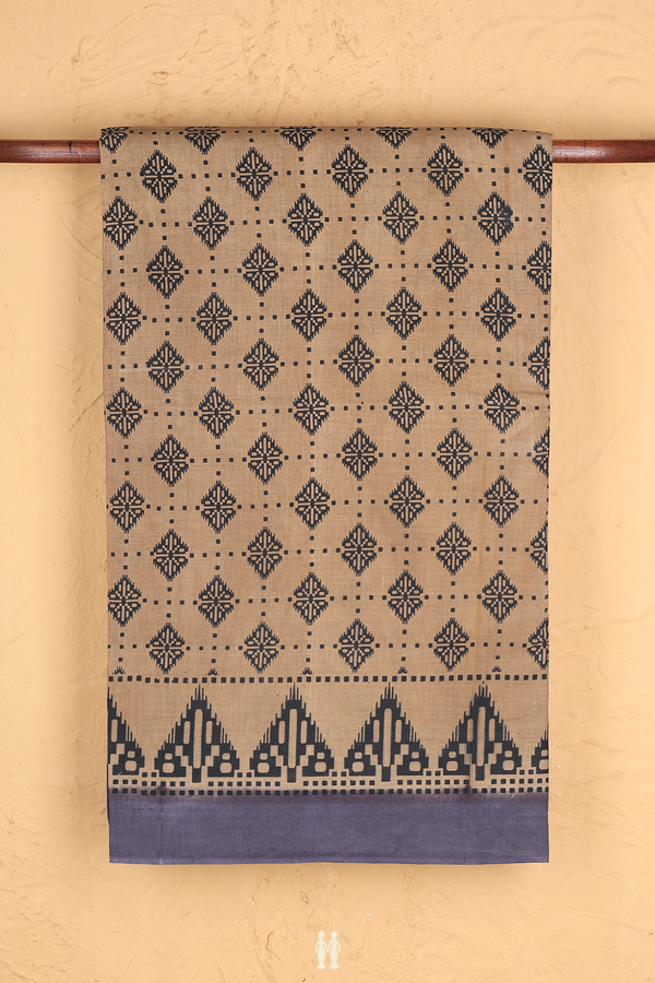 Sungudi Cotton Saree In Brown With Printed Design