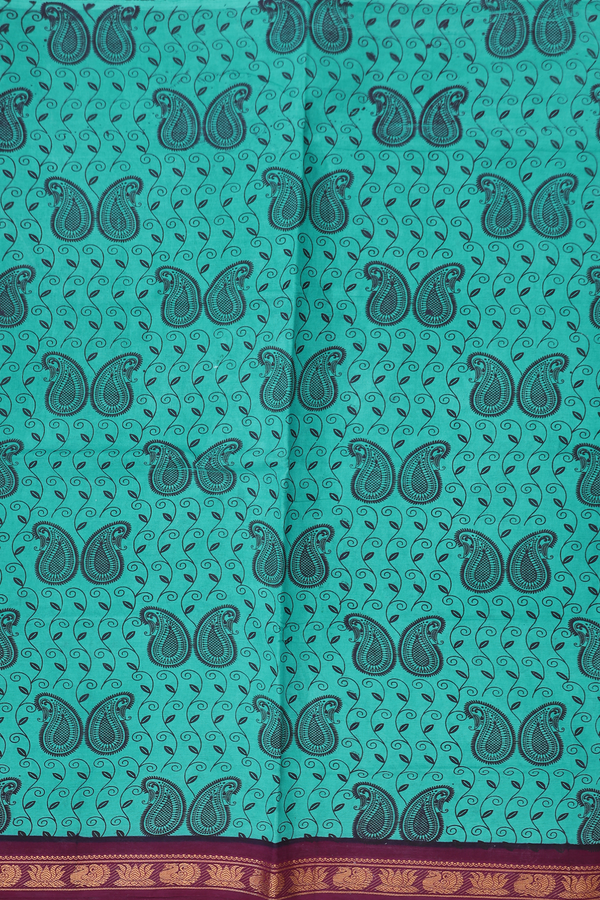 Sungudi Cotton Saree In Teal Green With Paisley Design