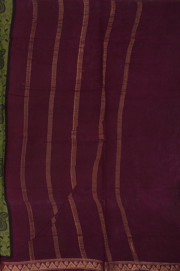 Sungudi Cotton Saree In Olive Green With Paisley Design