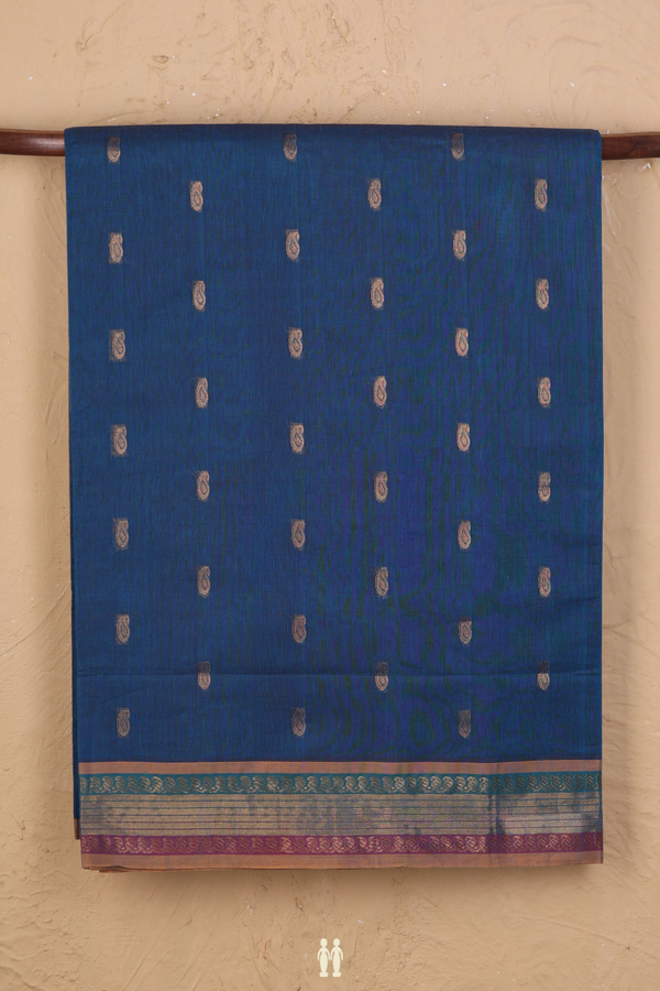 Venkatagiri Cotton Saree In Capri Blue With Paisley Buttas