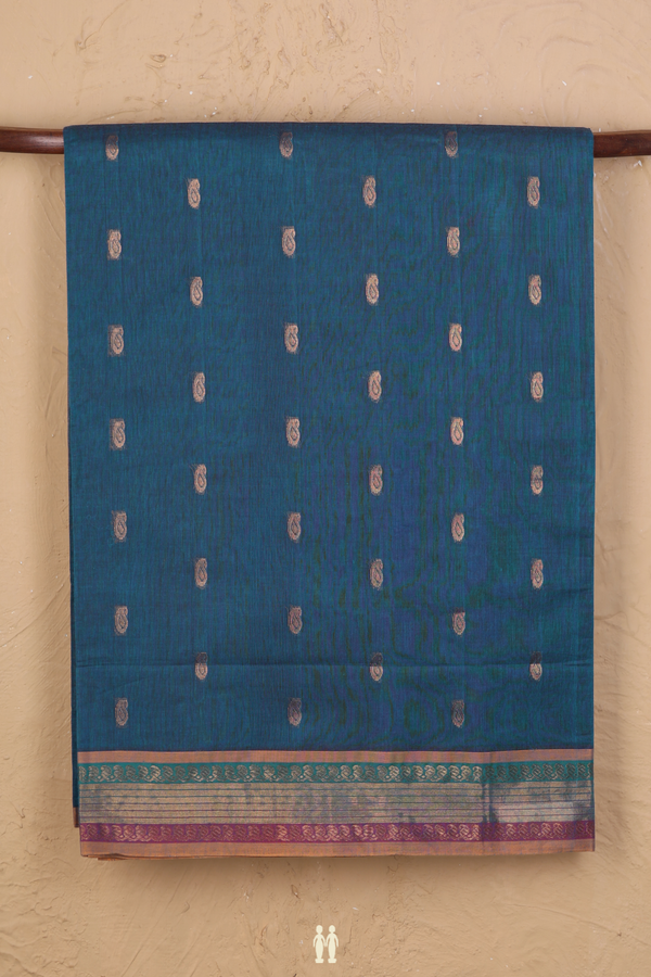 Venkatagiri Cotton Saree In Capri Blue With Paisley Buttas
