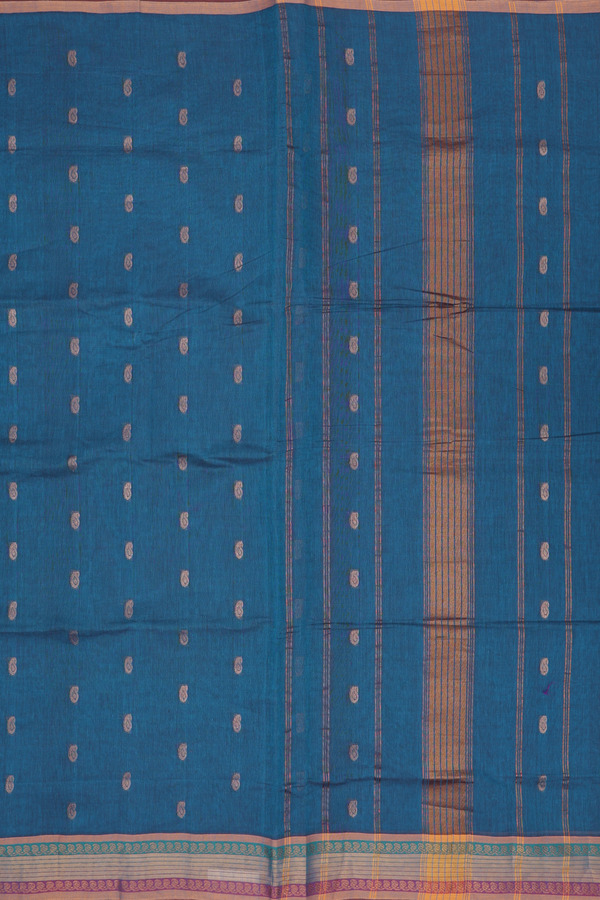 Venkatagiri Cotton Saree In Capri Blue With Paisley Buttas