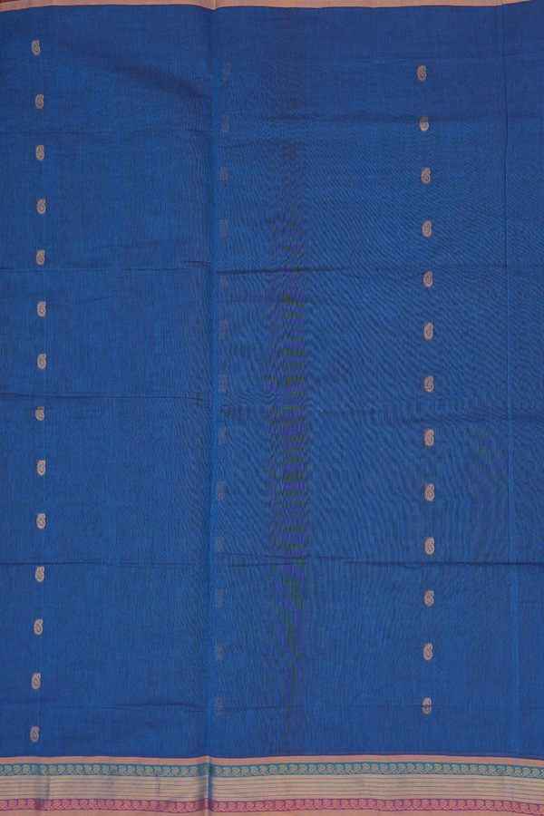 Venkatagiri Cotton Saree In Capri Blue With Paisley Buttas