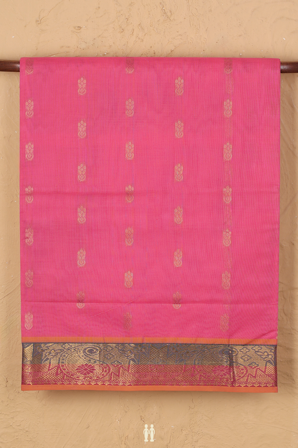 Venkatagiri Cotton Saree In Pink With Floral Buttas
