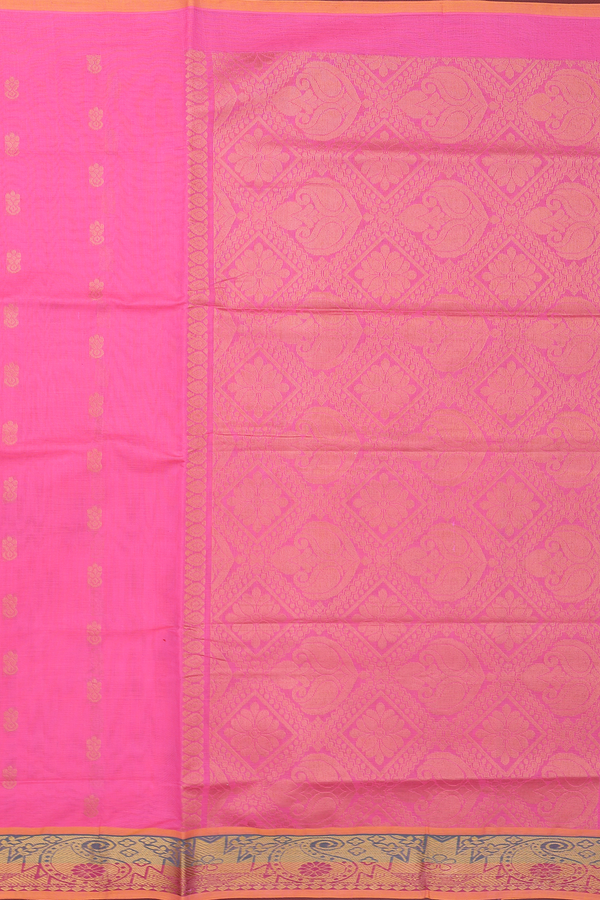 Venkatagiri Cotton Saree In Pink With Floral Buttas
