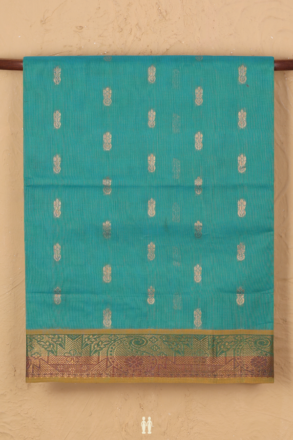 Venkatagiri Cotton Saree In Green With Zari Buttas