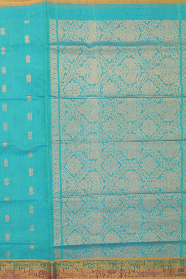 Venkatagiri Cotton Saree In Green With Zari Buttas