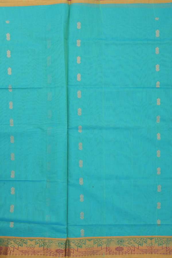 Venkatagiri Cotton Saree In Green With Zari Buttas