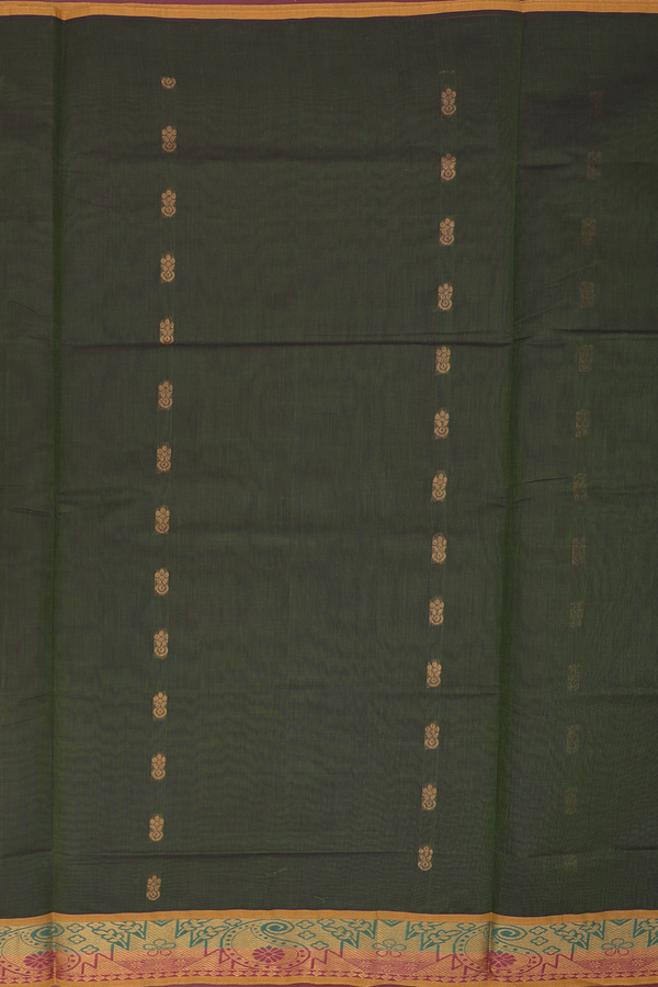 Venkatagiri Cotton Saree In Olive Green With Zari Buttas