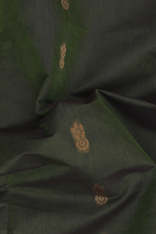 Venkatagiri Cotton Saree In Olive Green With Zari Buttas