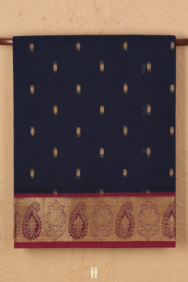 Venkatagiri Cotton Saree In Navy Blue With Zari Buttas