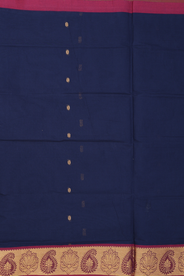 Venkatagiri Cotton Saree In Navy Blue With Zari Buttas
