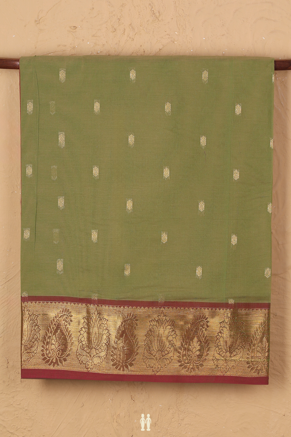Venkatagiri Cotton Saree In Parrot Green With Zari Buttas