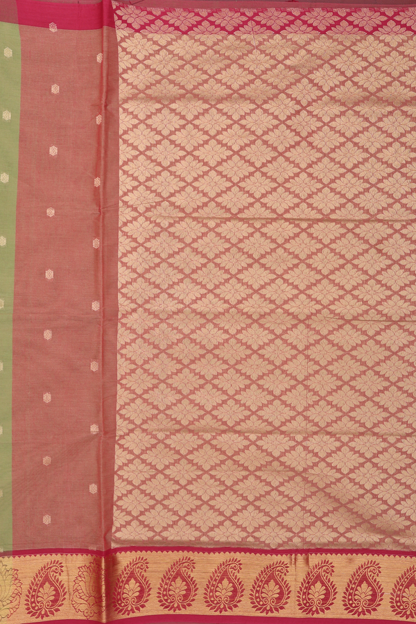 Venkatagiri Cotton Saree In Parrot Green With Zari Buttas