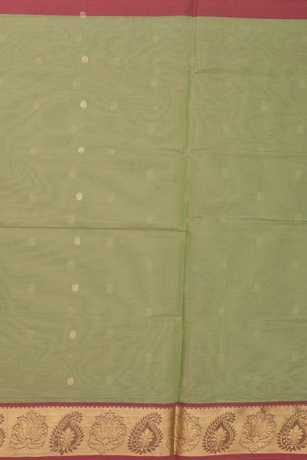 Venkatagiri Cotton Saree In Parrot Green With Zari Buttas