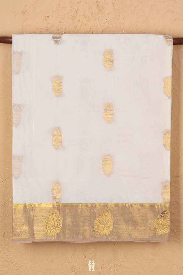 Venkatagiri Cotton Saree In White With Zari Buttas