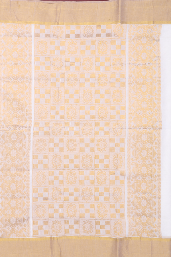 Venkatagiri Cotton Saree In White With Zari Buttas