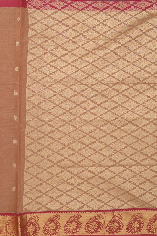 Venkatagiri Cotton Saree In Dusty Red With Zari Buttas