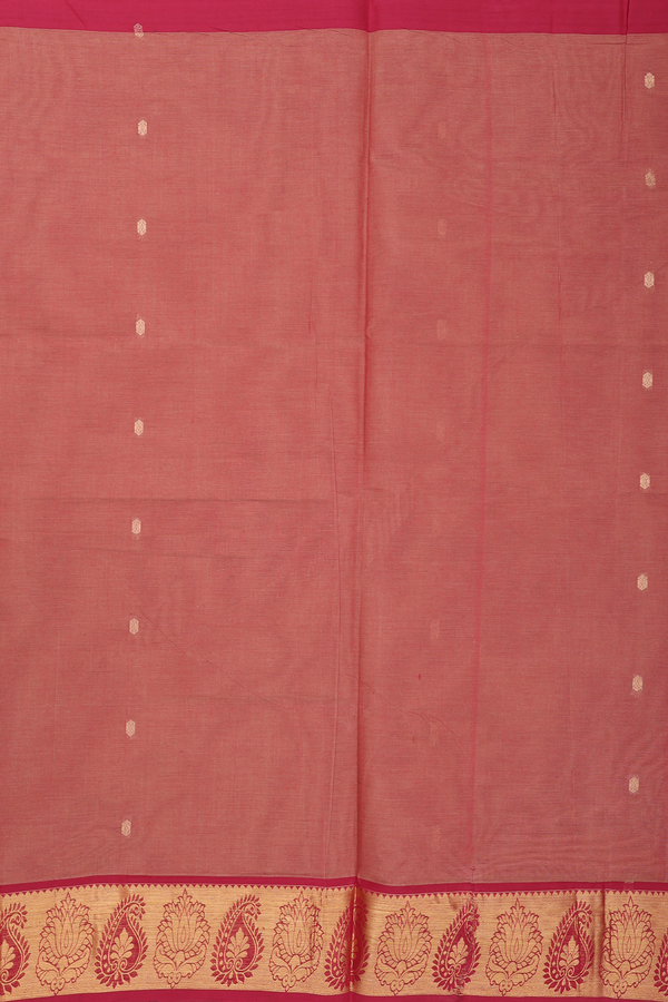 Venkatagiri Cotton Saree In Dusty Red With Zari Buttas